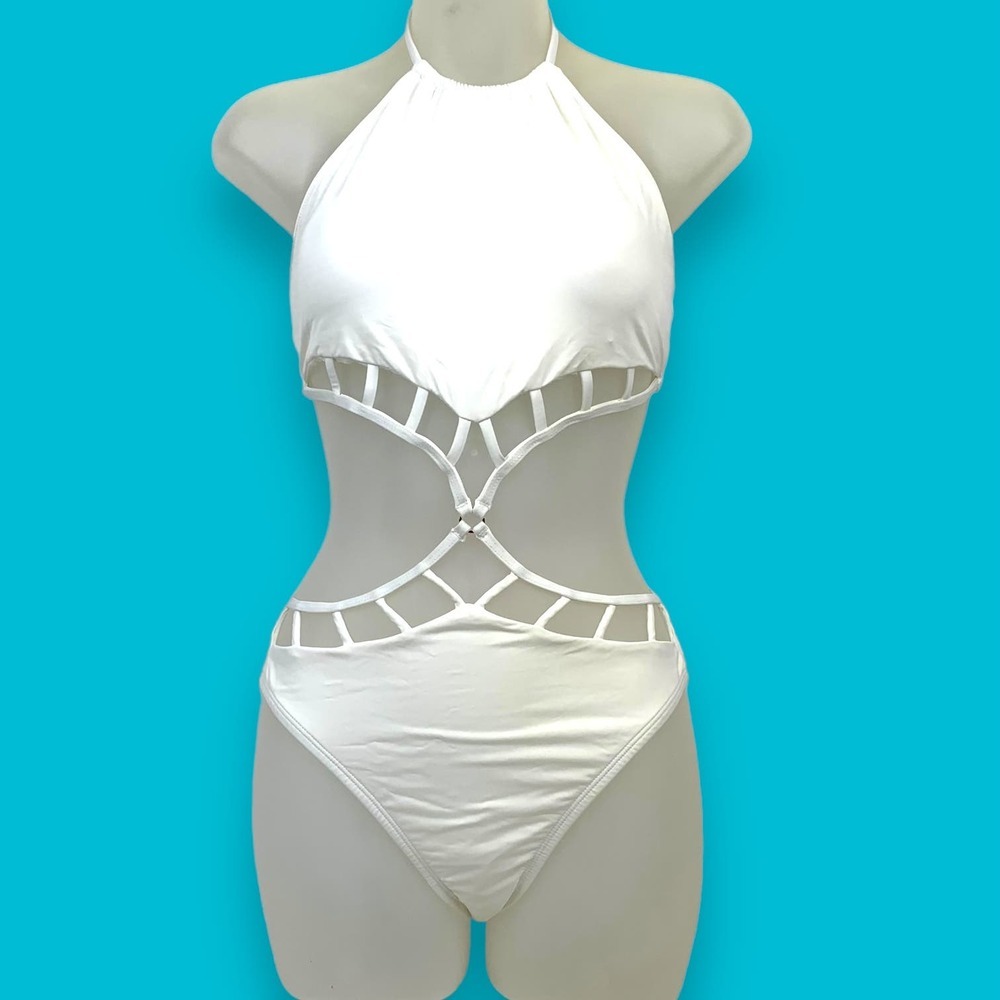 NEW LA BLANCA sexy white cut out one piece swimsuit